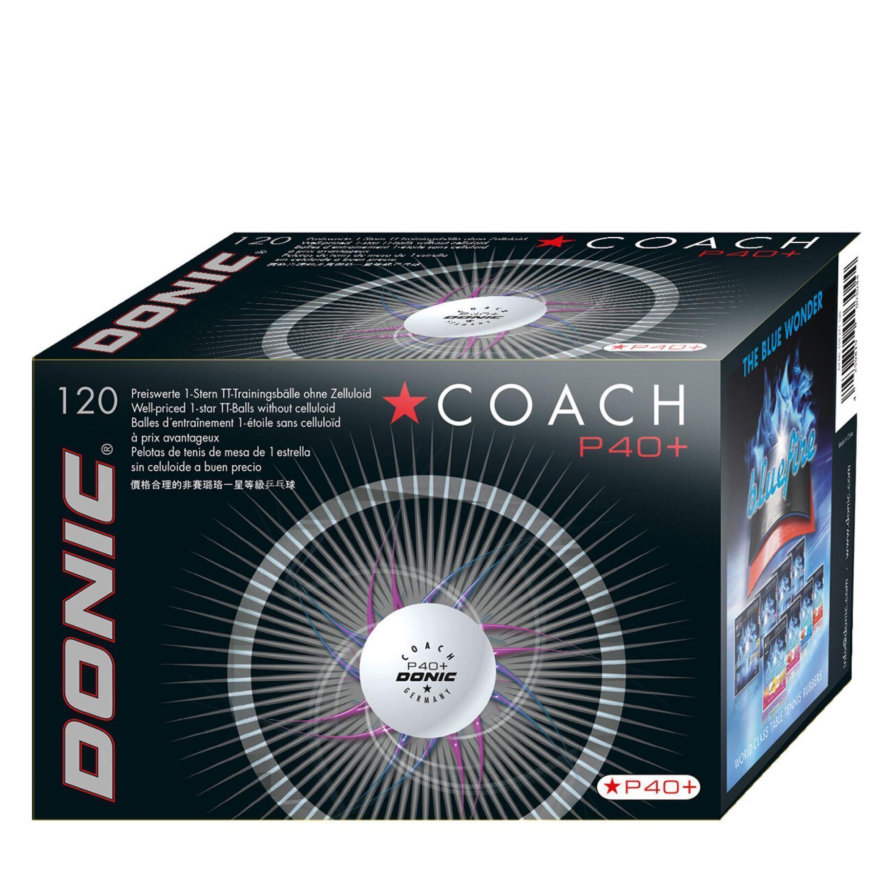 Set von 120 Tischtennisbällen Donic Coach P40+* (40 mm)