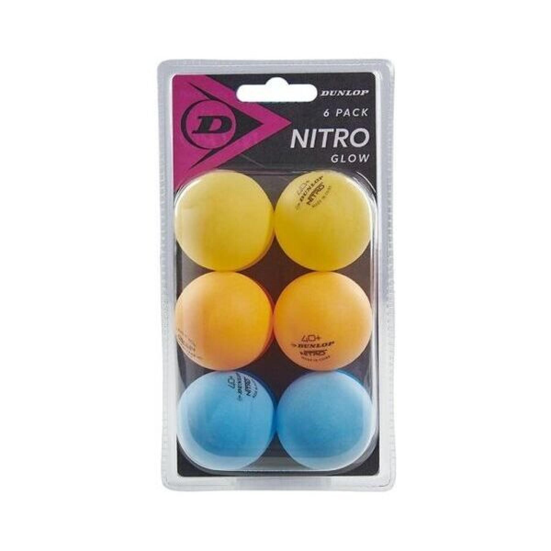 Set von 6 Tischtennisbällen Dunlop 40+ Nitro Glow